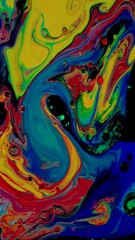 Poster - Colorful paint mixing background. Media. Beautiful flowing liquid paints. Vertical video.
