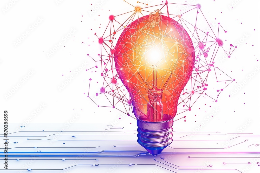 Abstract digital lightbulb with connecting lines representing ...