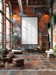 Poster - Minimalist Loft Frame Mockup with Vibrant Digital Painting and Bauhaus Elements