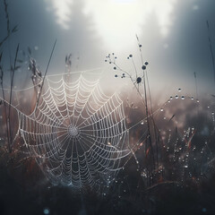 spider web with dew drops