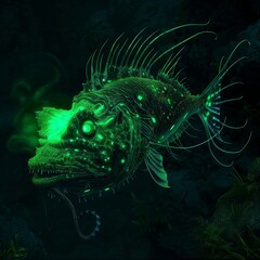 Sticker - A fish with glowing eyes is swimming in the dark