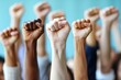 © Ольга Лукьяненко - Multi ethnic people raising their fists up in the air. ai generative