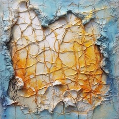 Poster - Abstract textured painting with cracked patterns in vibrant blue and earthy tones creating a dynamic visual composition,  for background, wallpaper, media, or wall art decor