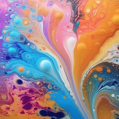 Poster - Vibrant abstract fluid art with swirling patterns in orange, blue, pink, and purple hues, creating a dynamic and colorful visual effect,  for background, wallpaper, media, or wall art decor