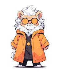 Sticker - Cartoon snow tiger with black glasses and orange robe