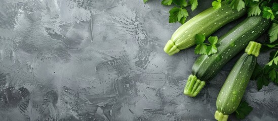 Poster - Top view of freshly harvested organic zucchini, ideal for cooking, with a clear space for text or image integration. with copy space image. Place for adding text or design