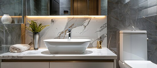 Aufkleber - Bathroom with toilet marble sink, stock photo. with copy space image. Place for adding text or design