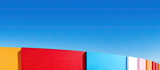 Poster - Contemporary, stunning new architecture set against a blue sky with a colorful wall in the backdrop, providing copy space image.