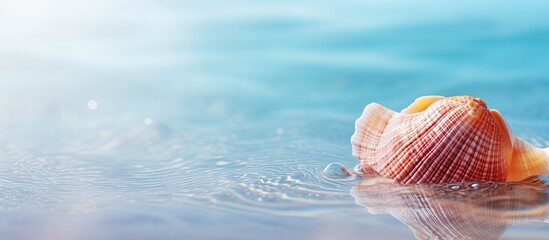 Poster - Close-up of a seashell in water, providing a serene and vacation-themed copy space image.