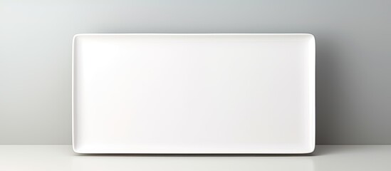 Poster - Rectangular white ceramic plate on a white backdrop with copy space image.