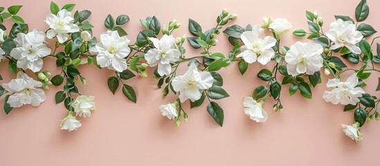 Poster - The white garland with flowers. pastel background  . with copy space image. Place for adding text or design