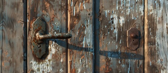 Aufkleber - Metal door handle on the wooden door. with copy space image. Place for adding text or design