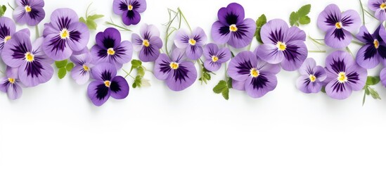 Poster - Seamless pattern with viola flowers on a white background with copy space image.