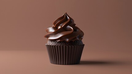 Wall Mural - Delicious chocolate cupcake with rich frosting on a neutral background. Perfect for dessert, bakery, and sweet treat themed images.