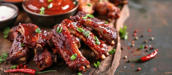 Poster - Delicious fried barbecue ribs and flavorful fried meat are highlighted in the copy space image.