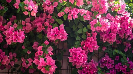 Sticker - The vibrant blooms of bougainvillea cascade over walls and fences, their papery flowers creating a stunning visual display.