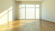 © PT - Empty living room with hardwood floors in modern apartment