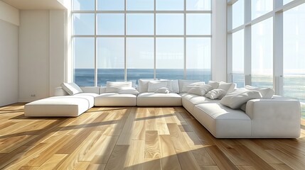 Wall Mural - Empty living room with hardwood floors in modern apartment