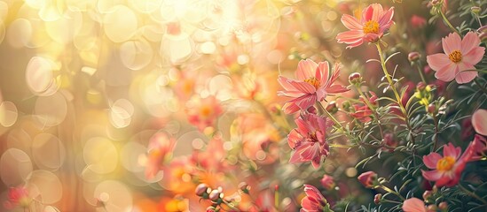 Poster - Selective focus vintage frame with colorful flowers, ideal for a copy space image.
