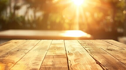 Poster - Copy space on a wooden table in a modern home.