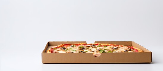 Aufkleber - A pizza box shown in a close-up view against a white backdrop, with copy space image.