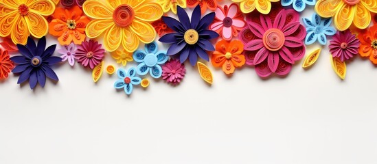 Poster - Colorful paper set for quilling on a white backdrop with copy space image.