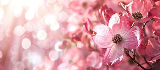 Poster - Pink dogwood flowers in full bloom create a stunning visual with abundant copy space image.