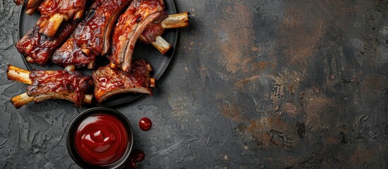 Aufkleber - Delicious fried barbecue ribs and flavorful fried meat are highlighted in the copy space image.