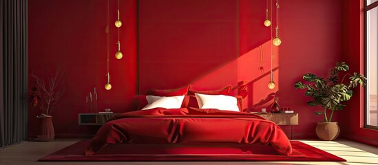 Leinwandbilder - red bedroom. with copy space image. Place for adding text or design
