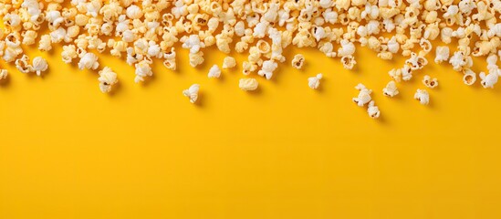 Aufkleber - A bird's eye view of crispy popcorn spread out on a yellow surface, perfect for a cinema-themed copy space image.