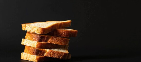 Aufkleber - Closeup pile of slice bread for breakfast with shadow isolated on black background. with copy space image. Place for adding text or design
