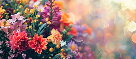 Poster - Selective focus vintage frame with colorful flowers, ideal for a copy space image.