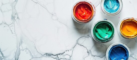 Aufkleber - Cans of paints and tools on light background. with copy space image. Place for adding text or design