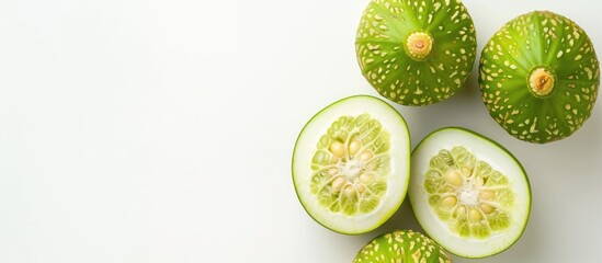 Aufkleber - A whole, freshly cut, green ambarella fruit isolated on a white background with copy space image, scientifically known as Spondias dulcis.