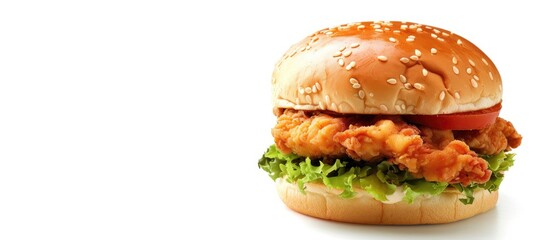 Aufkleber - Chicken burger isolated on a white background with ample copy space image.