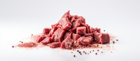 Poster - Studio photo of raw dehydrated soy meat on a white backdrop with copy space image.