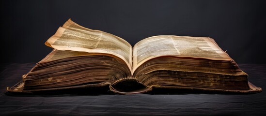 Poster - Old open book with copy space image on a black background.