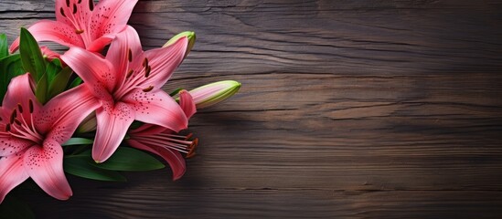 Aufkleber - A photo of a pink lily set against a rustic background, providing room for additional images or text.
