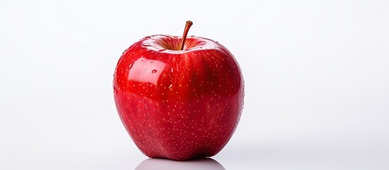 Poster - Isolated on a white background, there is a finely cut red apple with copy space image.