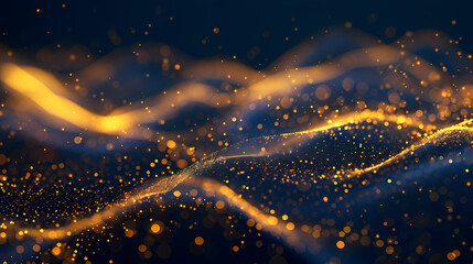 Wall Mural - Abstract background with golden glowing particles on dark blue ripples