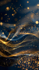 Sticker - Abstract background with golden glowing particles on dark blue ripples