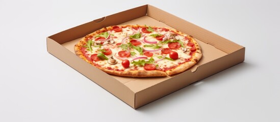 Aufkleber - A pizza box shown in a close-up view against a white backdrop, with copy space image.