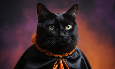  Black cat dressed in a halloween costume