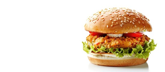 Aufkleber - Chicken burger isolated on a white background with ample copy space image.