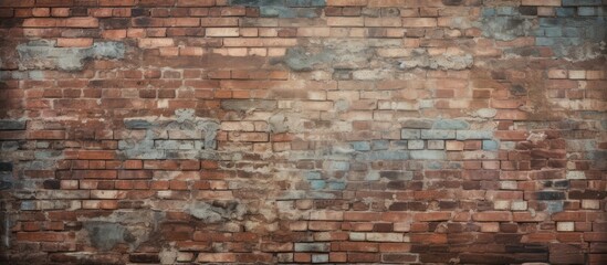 Poster - Utilize this aged, weathered brick wall with a distressed appearance as a backdrop, wallpaper, or texture in your design, enhanced with ample copy space for images.