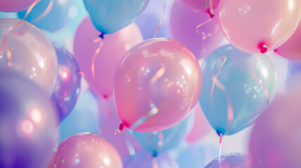 Poster - Pastel balloons flying in the sky