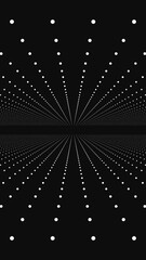 Poster - Monochrome tunnel of white dots on a black background. Media. Endless rows of tiny white dots. Vertical video.