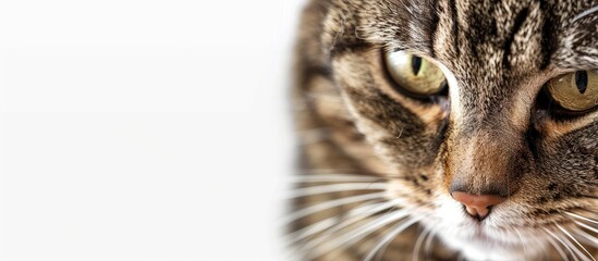 Poster - A charming tabby cat, looking down peacefully in a close-up portrait with available copy space image.