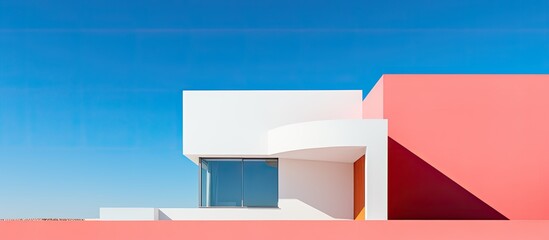 Poster - Contemporary, stunning new architecture set against a blue sky with a colorful wall in the backdrop, providing copy space image.