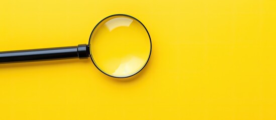 Poster - Top view of a magnifying glass focusing on a terminology word on a bright yellow background with ample copy space image.
